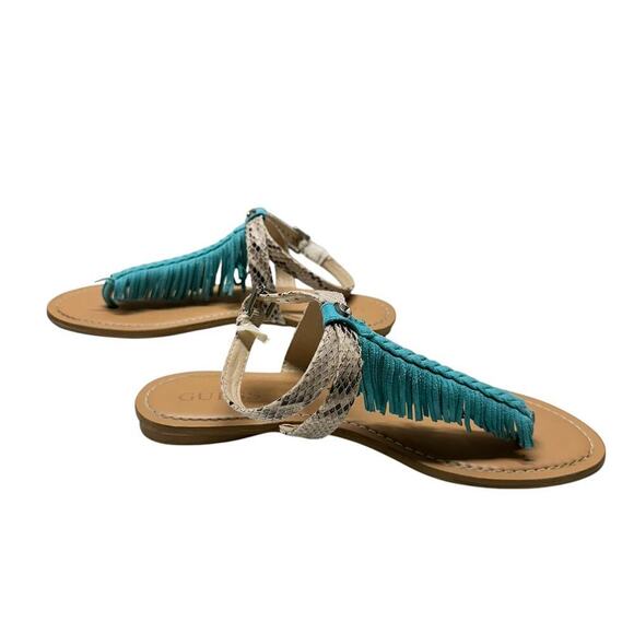 Guess Turquoise Fringe and Snakeskin Print Sandals (10) - Picture 8 of 11